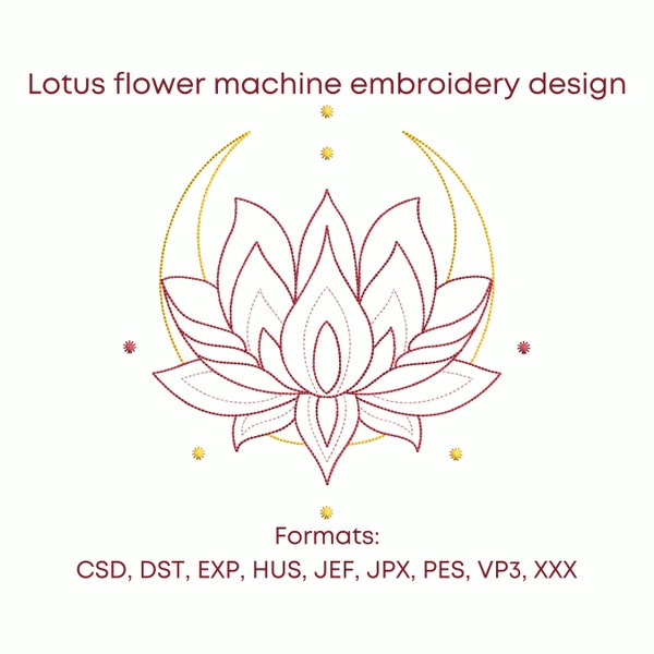 Lotus flower embroidery design, 5 sizes, instant download.