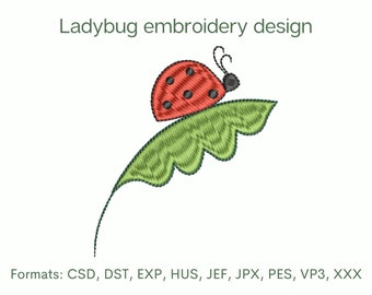 Ladybug embroidery design, 3 sizes, instant download