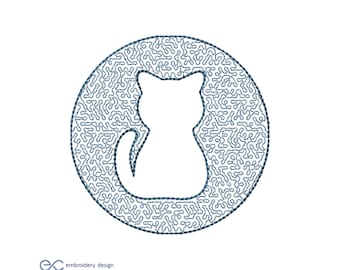 猫の機械刺繍デザイン、5サイズ、すぐにダウンロード可能