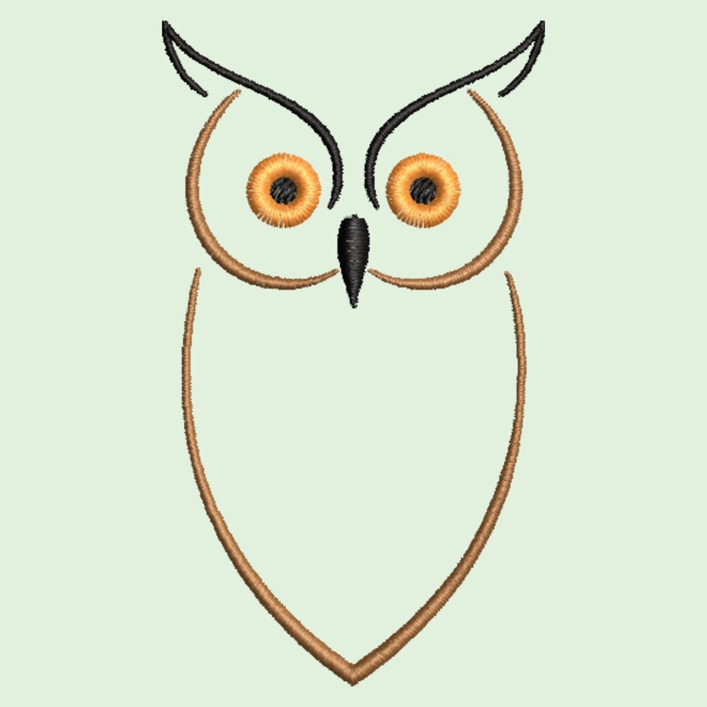 May include: A simple line drawing of an owl with black and brown outlines and orange eyes.
