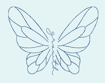 Growth Butterfly Embroidery Design – 6 Sizes, One Line Machine Embroidery Design, Instant Download
