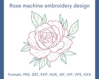 Rose embroidery design, 6 sizes, flower machine embroidery designs, Instant download.