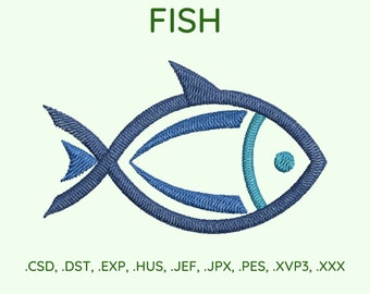 Fish Embroidery Design, 7 sizes, Instant Download