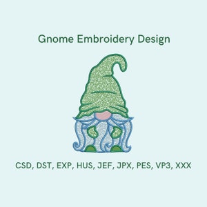 Gnome Embroidery Design, 5 sizes, Instant Download
