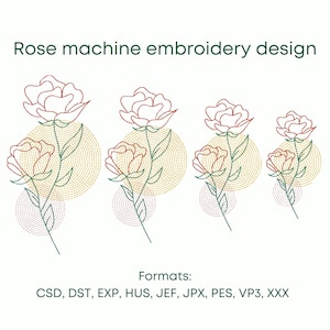 Rose machine embroidery design. 4 sizes. Instant download.