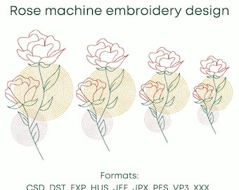 Rose machine embroidery design. 4 sizes. Instant download.