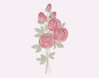 Rose Machine Embroidery Design, Flower and Floral File, 5 Sizes, Instant Download