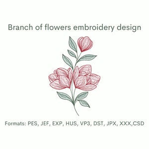 Flower Embroidery Design, Branch of Flower Machine Embroidery Designs, 4 Sizes, Instant Download