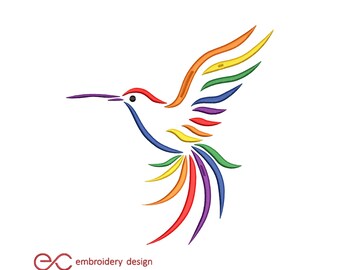 Hummingbird Embroidery Design: Colorful Bird Machine Embroidery (Digital Download)