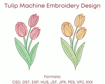 Tulip Embroidery Design, 5 Sizes, Instant Download.