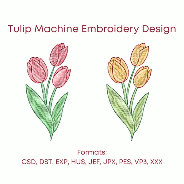 Tulp borduurontwerp, 5 maten, direct downloaden.