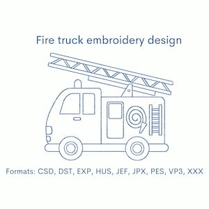 Fire truck embroidery design, 3 sizes, instant download
