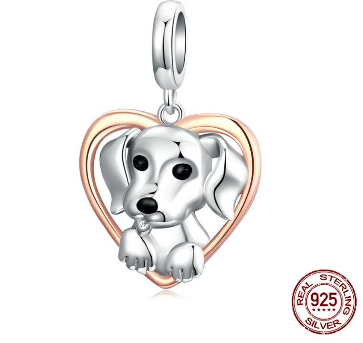 Sterling Silver Dog Heart Charm, Heart Charm, Dog Charm, Dog Mom,, Love