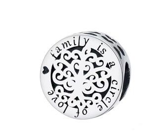 Family Tree Charm Genuine 925 Sterling Silver Fits Pandora Bracelet - Family is a Circle of Love Gift