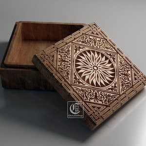 V-Carved Square Jewelry Box - CNC Files (svg, dxf, eps, ai, pdf, STL)