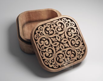 V-Carved Square Jewelry Box 4 - CNC Files (svg, dxf, eps, ai, pdf, STL)