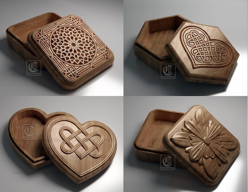 Jewelry Boxes Pack V2 Files for CNC and 3D Printer image 1