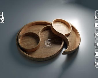 Yin Yang Puzzle Tray - 3D STL file and vector files - Dxf, Svg, Eps, Pdf, Ai for CNC and 3d Printers