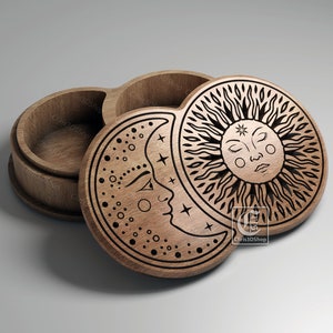 Sonne und Mond V-geschnitzte Schmuckschatulle - Dateien für CNC (svg, dxf, eps, ai, pdf, stl)