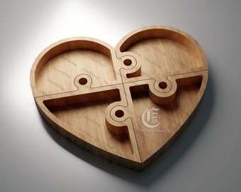 Heart Puzzle Tray V3 - 3D STL file and vector files - Dxf, Svg, Eps, Pdf, Ai for CNC and 3D Printers