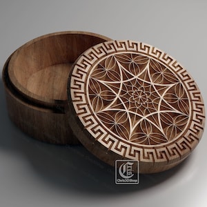 V-Carved Round Jewelry Box - Files for CNC and 3D Printer (Svg, Dxf, Eps, Ai, Pdf, STL)