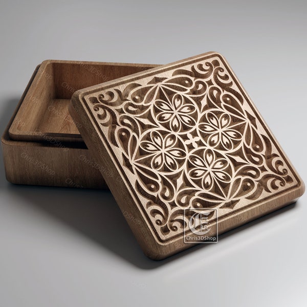 Square V-Carved Jewelry Box 2 - Files for CNC