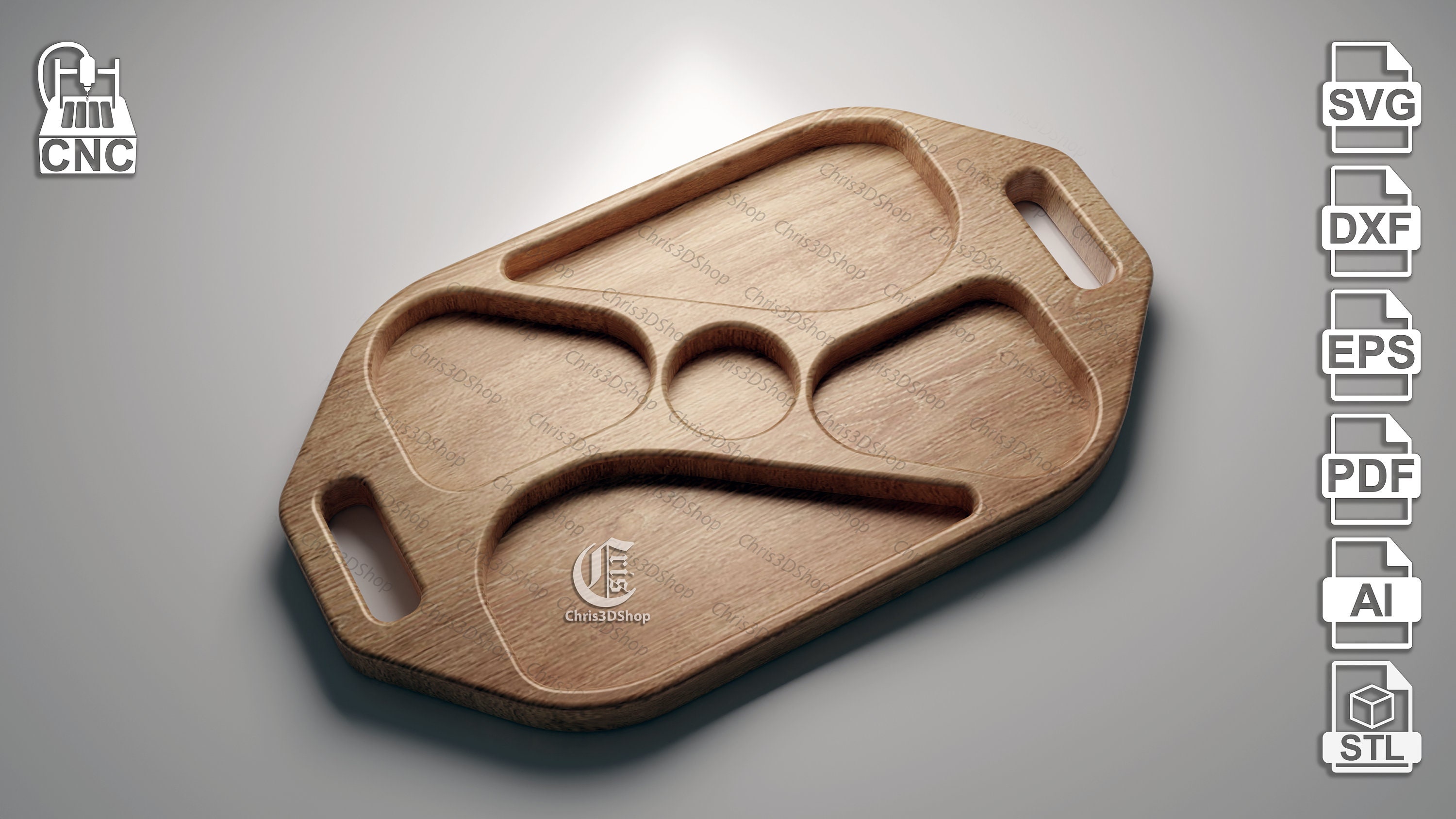 Serving Tray v2 -  3D STL file and vector files (Dxf, Svg, Eps, Pdf, Ai) for CNC