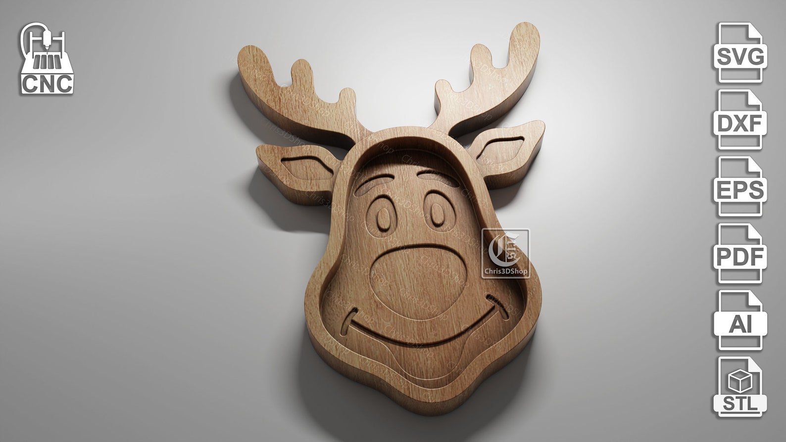 Rudolph Tray - 3D STL File and Vector Files (svg, Dxf, Eps, Pdf, Ai ...