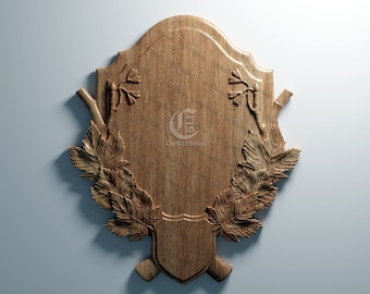 Trophy Mounting Plaque 5 (Maple Leaves)  - 3D STL Files for CNC