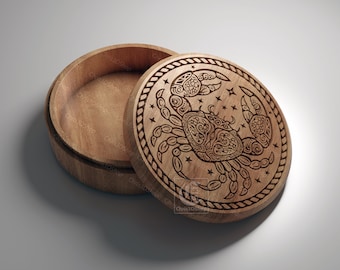 Cancer Zodiac Sign - V-Carved Jewelry Box - Digital Files for CNC Router