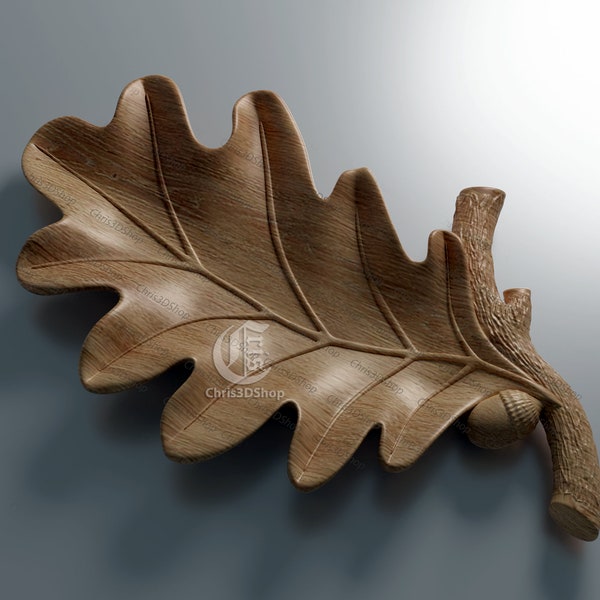 Oak Leaf Tray  - 3D STL Model  for CNC Routers and 3D Printers