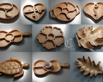 10 Trays Pack V2- Files For CNC (4 - STL, 6 - STL, Dxf, Svg, Eps, Pdf, Ai)