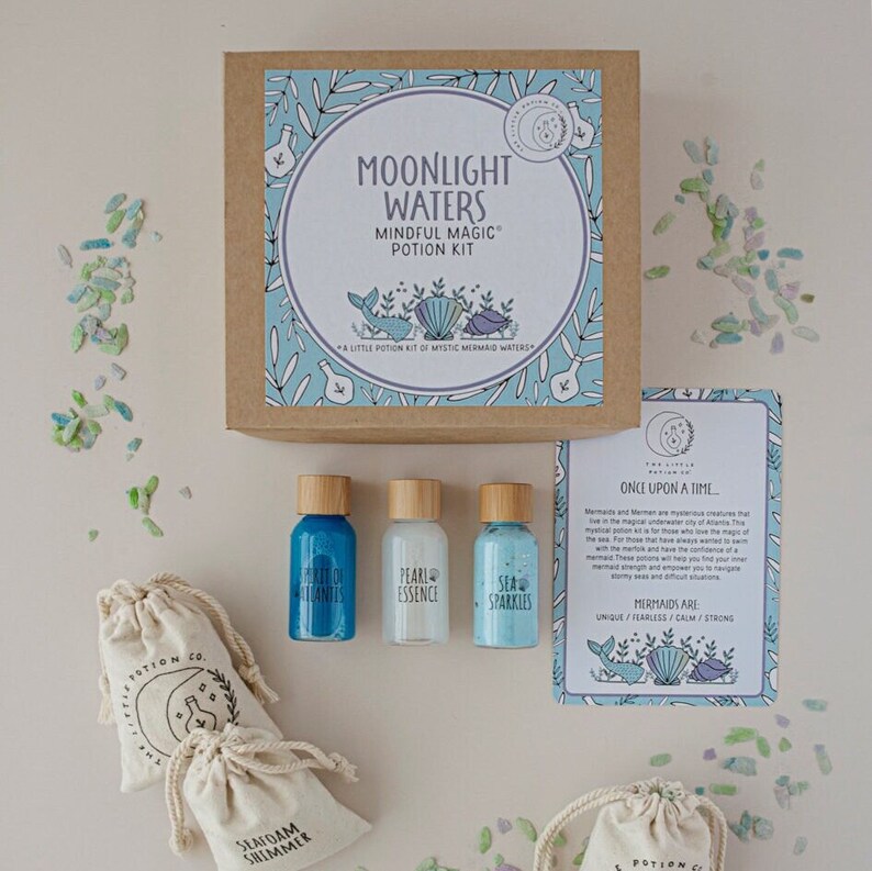 Moonlight Waters MINDFUL Magic - Potion Kit for kids with affirmations- Nature based and Non Toxic ingredients - Mermaids - Bio Glitter image 3