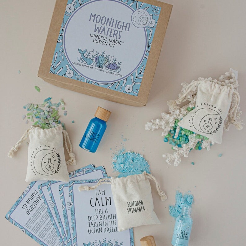 Moonlight Waters MINDFUL Magic - Potion Kit for kids with affirmations- Nature based and Non Toxic ingredients - Mermaids - Bio Glitter image 4