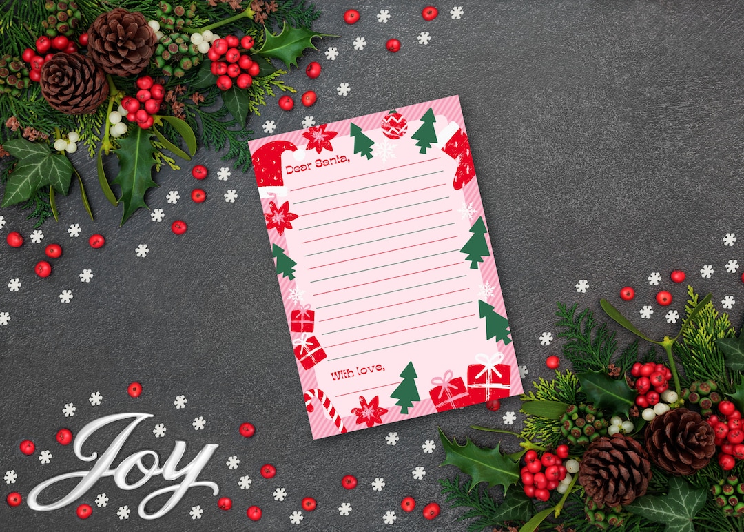 Pink Christmas Card, Letter to Santa, Festive Printable (digital ...