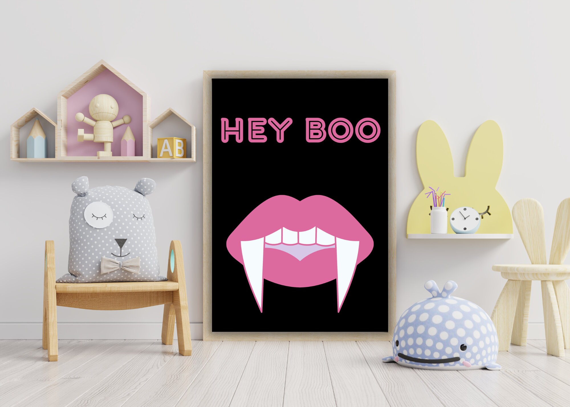 Hey Boo With Fangs of Elegance, Ink Vampire Mouth Wall Art ,halloween ...