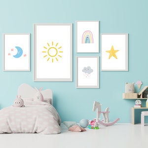 Pastel Rainbow Nursery Decor Set (6 Prints) | Kids Room Wall Art | Soft Rainbow Prints | Digital Download | Baby Room Decor | Watercolor Art