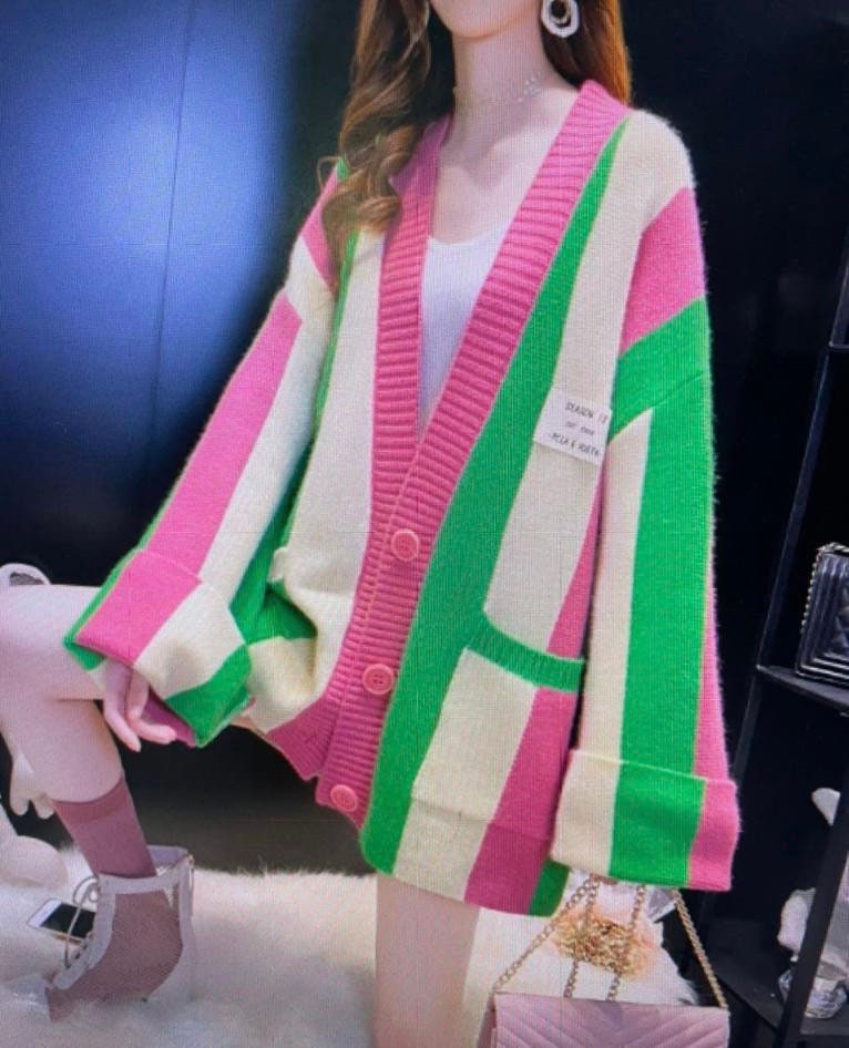 Pink & Green AKA Inspired Cardigan Etsy
