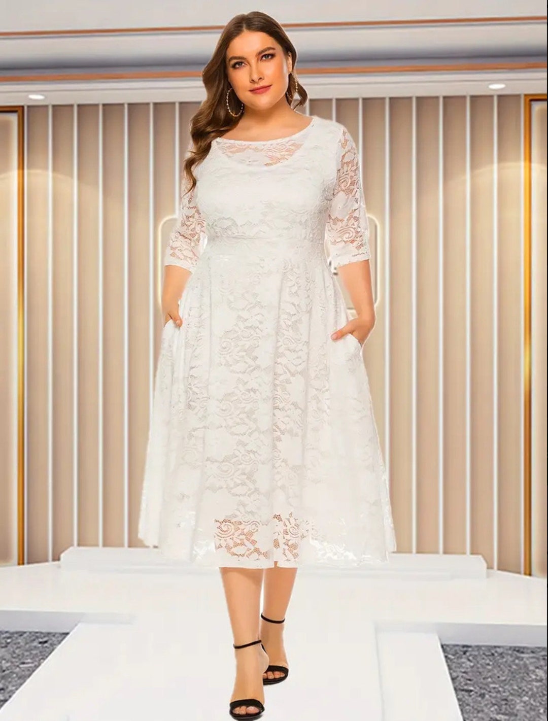 Women's Plus Size Black Shirt Dress Embellished By Lace