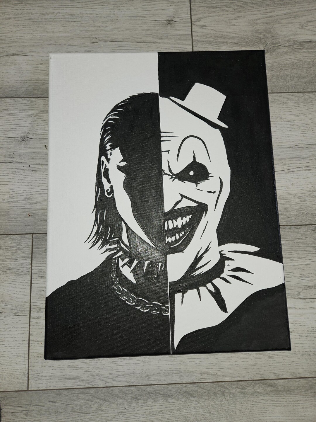 Art the Clown Terrifier Rhea Ripley Black and White Acrylic Painting ...