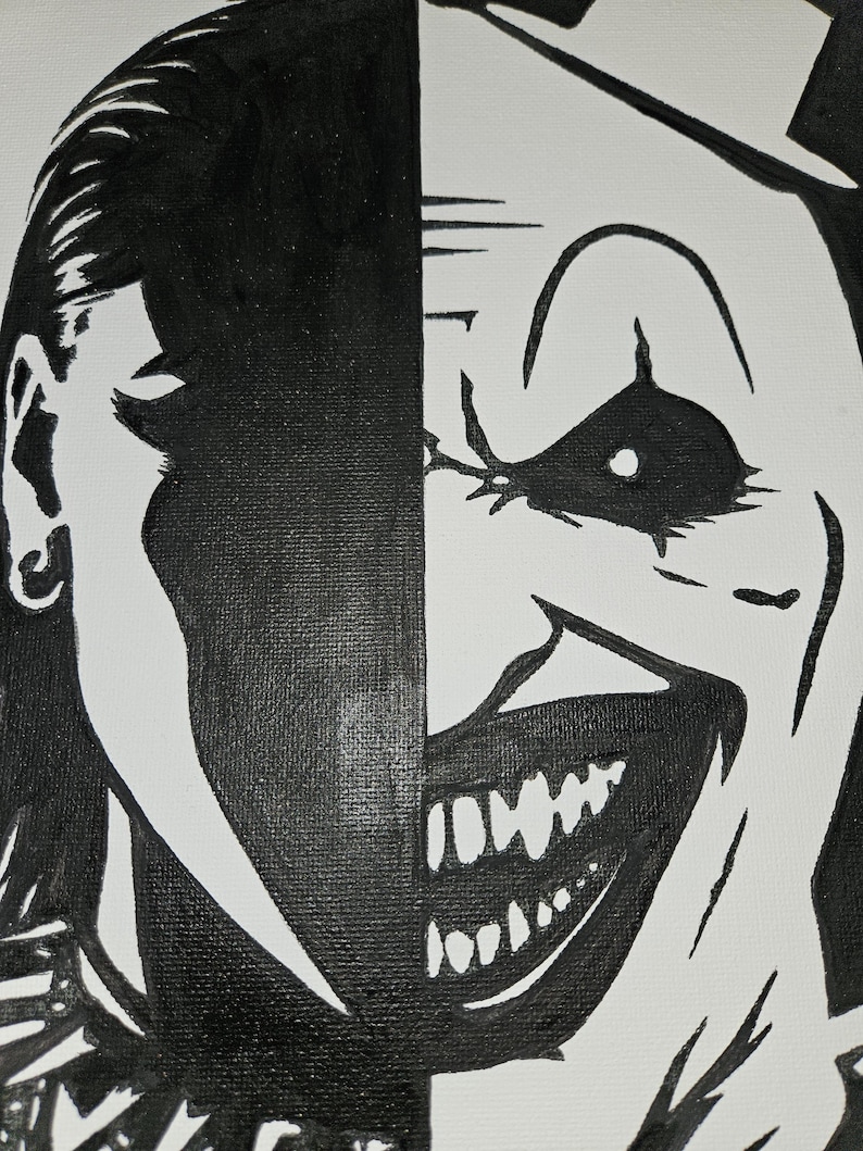 Art the Clown Terrifier Rhea Ripley Black and White Acrylic Painting ...