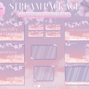 Pastel Cherry Blossom Stream Package | Sakura Flower Twitch Package | Soft Aesthetic | Offline Overlay | Twitch Panels | Webcam | Cute