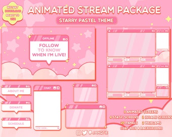 Animated Pastel Pink Starry Stream Package: Twitch & YouTube (Digital Download)