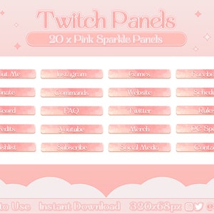 20 x Cute Pink Sparkle Starry Twitch Panels | Kawaii Aesthetic | Cute Streamer Graphics