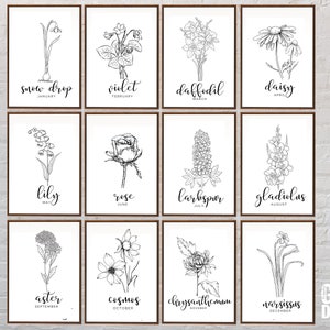 Flores do mês de nascimento SVG, flor de aniversário, clipart botânico desenhado à mão, pacote de flores do zodíaco para decoração de casa, arquivo de corte, Cricut