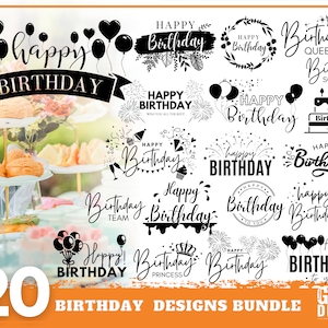 Happy Birthday SVG bundel voor Birthday Girl, Birthday Queen shirt, Cake Topper of verjaardagsfeest decor, Cut File, Cricut