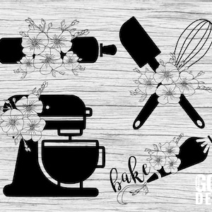 Baking SVG for Mom&#39;s Kitchen decor, Apron or Kitchen Towel with Mixer and Rolling Pin, for Baker who Love Baking, Cut File, Cricut