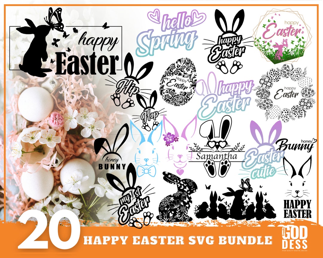 Happy Easter SVG Bundle for Kids Easter Shirt or Decor With Bunny Face ...