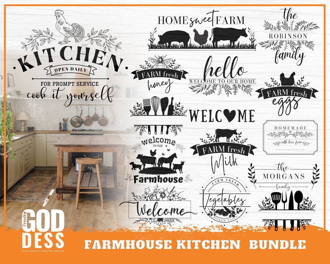 Farmhouse Kitchen SVG Bundle for Farm and Mom's Kitchen Decor, Kitchen ...