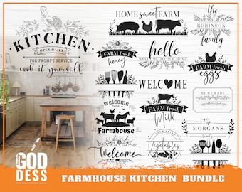 Farmhouse Kitchen SVG Bundle for Farm and Mom's Kitchen decor, Kitchen quote, Cut File, Cricut